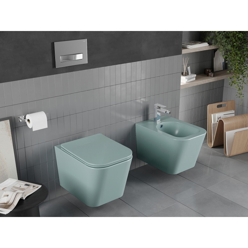 Mexen Teo Rimless WC-csésze lassan záródó Slim ülőkével, duroplast, világoszöld matt - 30854048