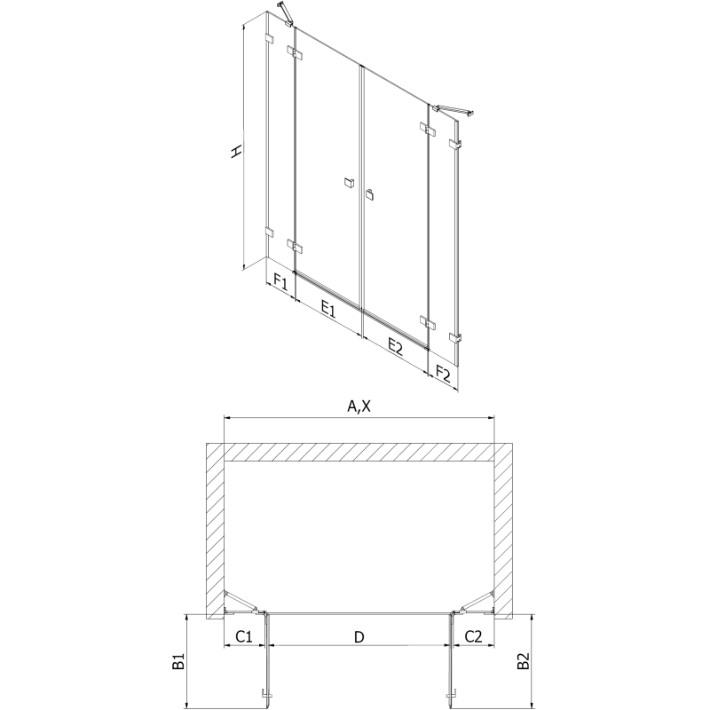 Mexen Lunar Duo uși de duș rabatabile 160 cm, transparent, gun metal - 834D-160-000-95-00
