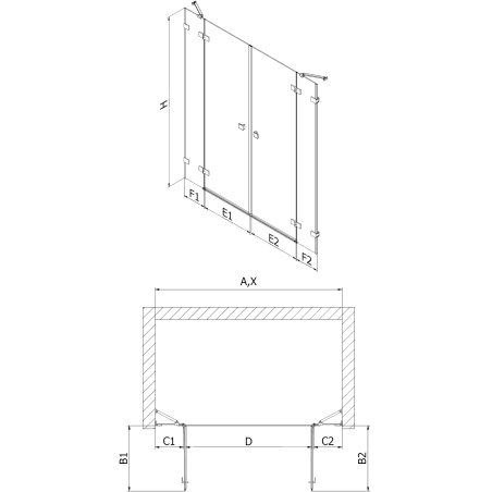 Mexen Lunar Duo uși de duș batante 140 cm, transparent, nichel periat - 834D-140-000-97-00