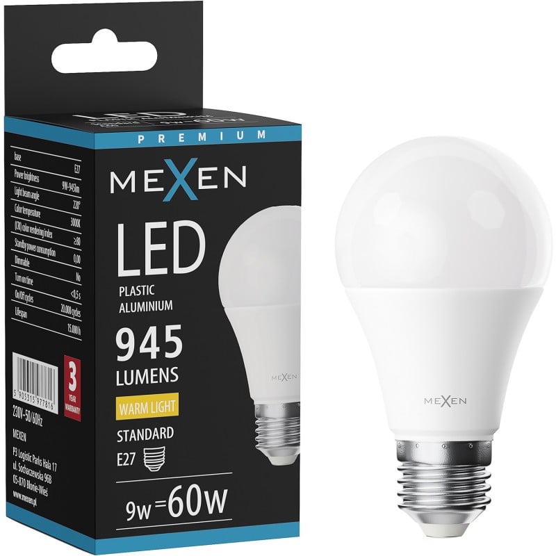 Mexen Nova LED körte E27, A60, 9W, Meleg - 3000K, 945 lm - L100-E27-0930-01