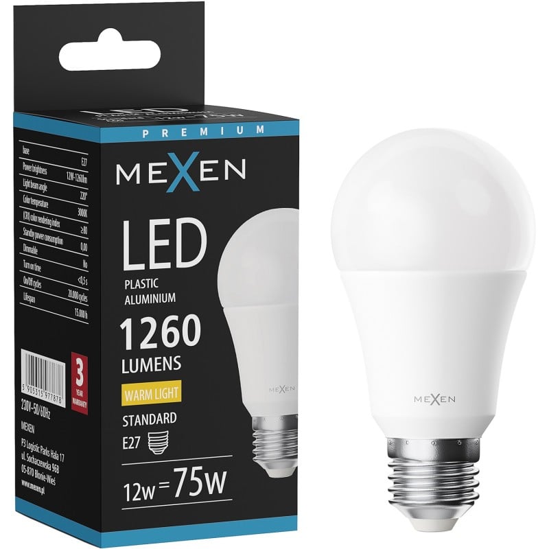 Mexen Nova Bec LED E27, A60, 12W, Caldă - 3000K, 1260 lm - L100-E27-1230-01