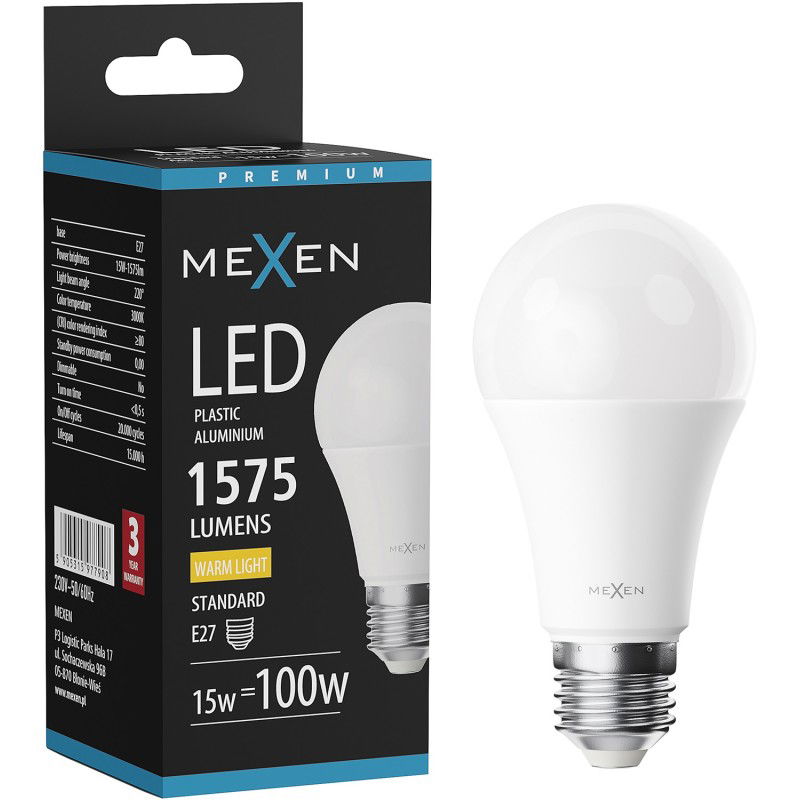 Mexen Nova LED izzó E27, A60, 15W, Meleg - 3000K, 1575 lm - L100-E27-1530-01