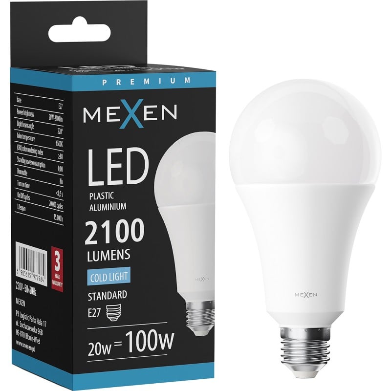 Mexen Nova LED izzó E27, A70, 20W, Hideg - 6500K, 2100 lm - L100-E27-2065-01