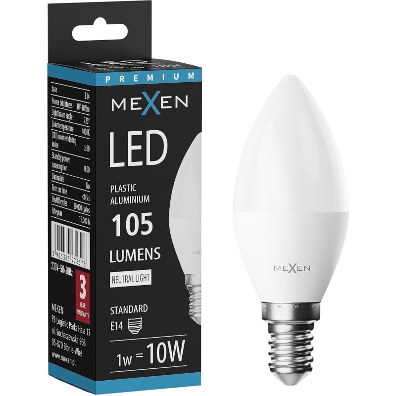 Mexen Nova LED lámpa E14, C37, 1W, Semleges - 4000K, 105 lm - L102-E14-0140-01