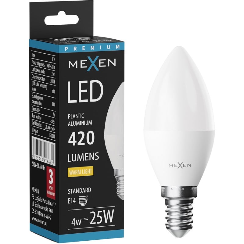 Mexen Nova Bec LED E14, C37, 4W, Caldă - 3000K, 420 lm - L102-E14-0430-01