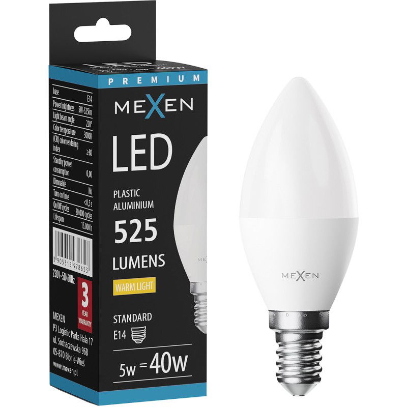 Mexen Nova Bec LED E14, C37, 5W, Caldă - 3000K, 525 lm - L102-E14-0530-01