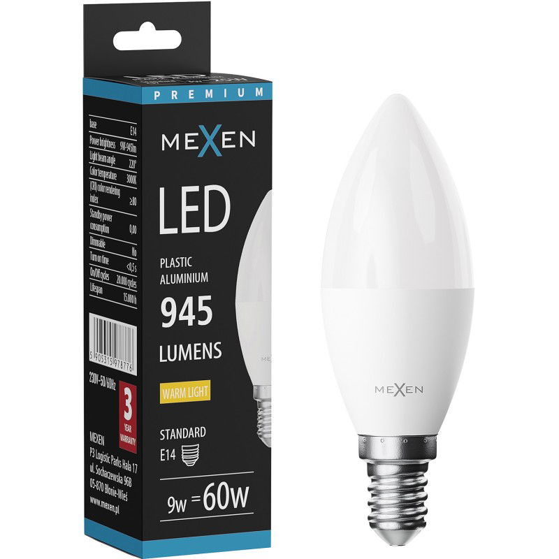 Mexen Nova LED Izzó E14, C37, 9W, Meleg - 3000K, 945 lm - L102-E14-0930-01