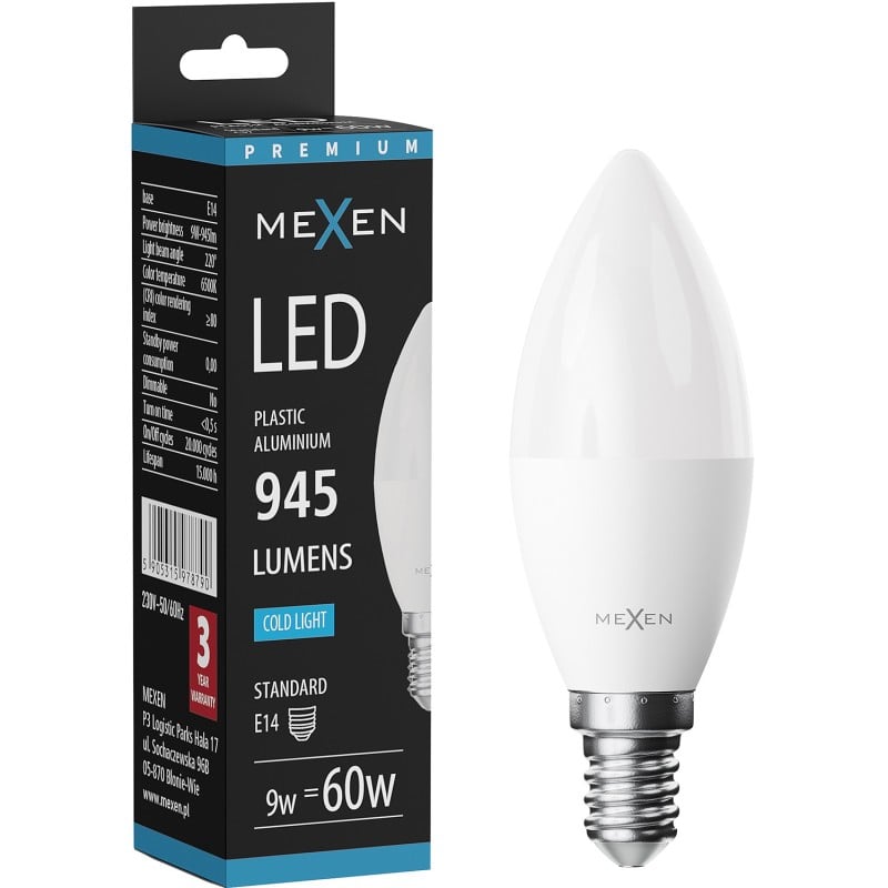 Mexen Nova Bec LED E14, C37, 9W, Rece - 6500K, 945 lm - L102-E14-0965-01