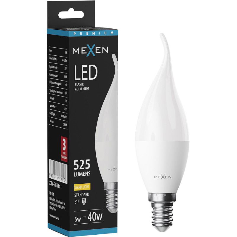 Mexen Nova LED izzó láng E14, C37, 5W, Meleg - 3000K, 525 lm - L106-E14-0530-01