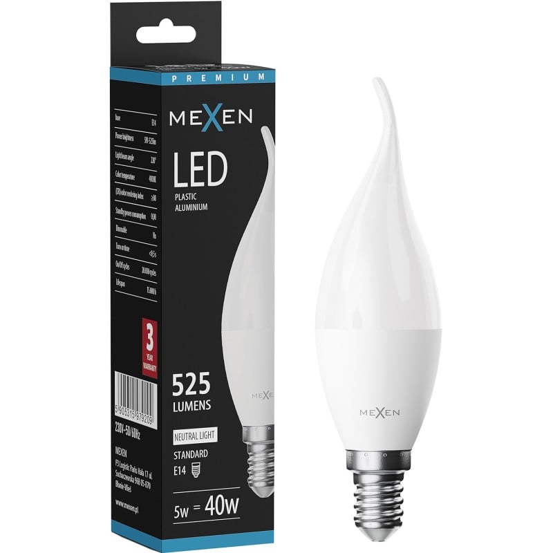 Mexen Nova LED izzó láng E14, C37, 5W, semleges - 4000K, 525 lm - L106-E14-0540-01