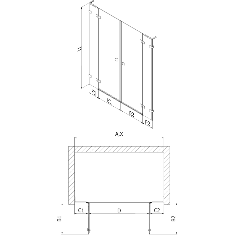 Mexen Lunar L Duo uși de duș batante 140 cm, transparent, auriu periat - 834DL-140-000-55-00