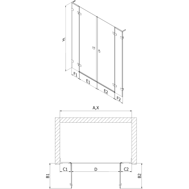 Mexen Lunar L Duo uși de duș batante 140 cm, transparent, aur roz - 834DL-140-000-60-00