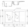 Mexen Gaspar chiuvetă de granit cu 1,5 compartiment cu picurător 737 x 475 mm, Neagră picățele, sifon Auriu - 6507731505-76-G
