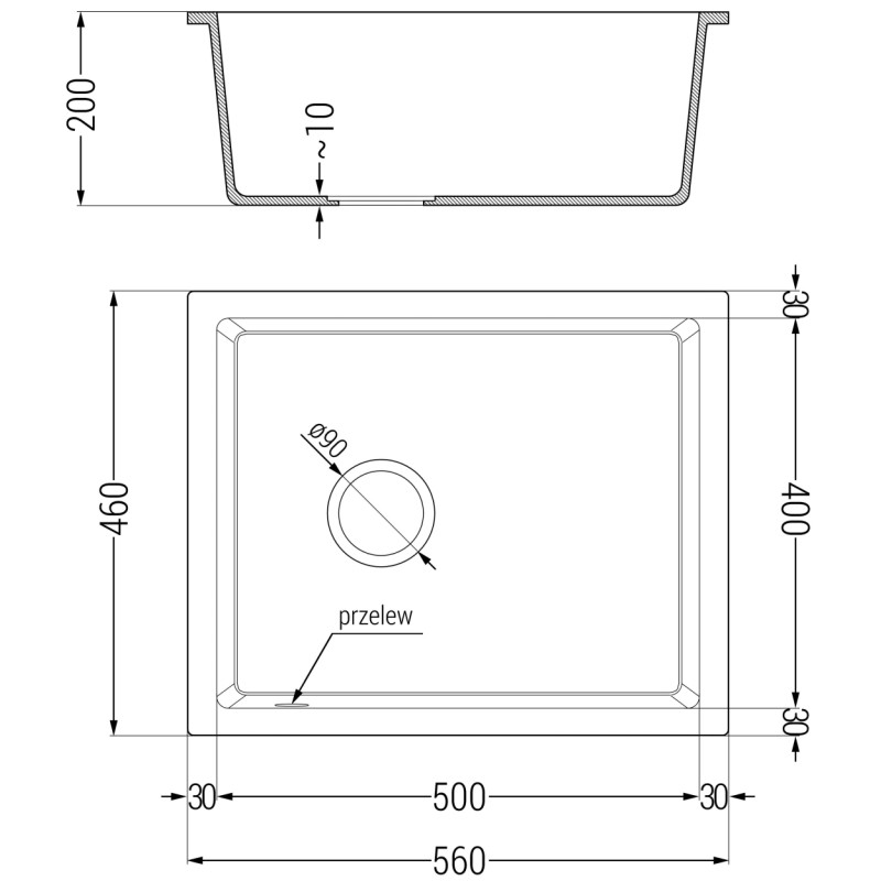 Mexen Pedro gránit mosogató 1-medencés 560 x 460 mm, fekete pöttyös, arany szifonnal - 6508561000-76-G