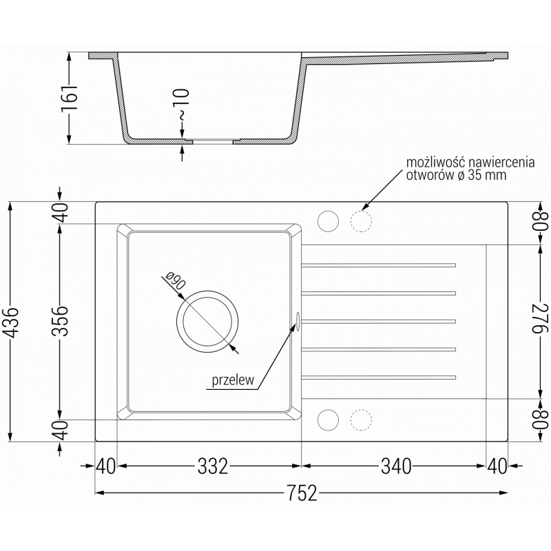 Mexen Pablo chiuvetă de bucătărie din granit cu 1 compartiment și scurgător 752 x 436 mm, bej, sifon auriu - 6510751010-69-G