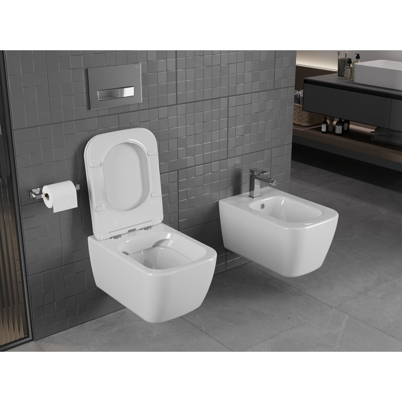 Mexen Stella Rimless WC-csésze lassú lecsapódású slim ülőkével, duroplast, fényes fehér - 30680900