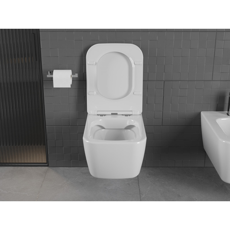 Mexen Stella Rimless WC-csésze lassú lecsapódású slim ülőkével, duroplast, fényes fehér - 30680900
