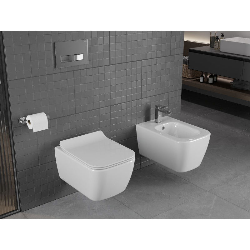 Mexen Stella Rimless WC csésze lassú záródású slim duroplast üléssel, fényes fehér - 30680800