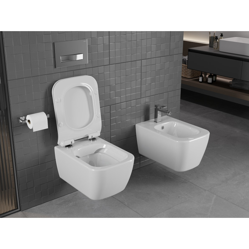 Mexen Stella rim nélküli wc csésze lassan záródó slim üléssel, duroplast, fényes fehér - 30680800