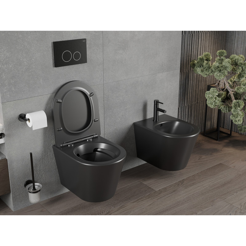 Mexen Rico keret nélküli WC-csésze lecsapódó Slim ülőkével, duroplaszt, fekete matt - 30721085