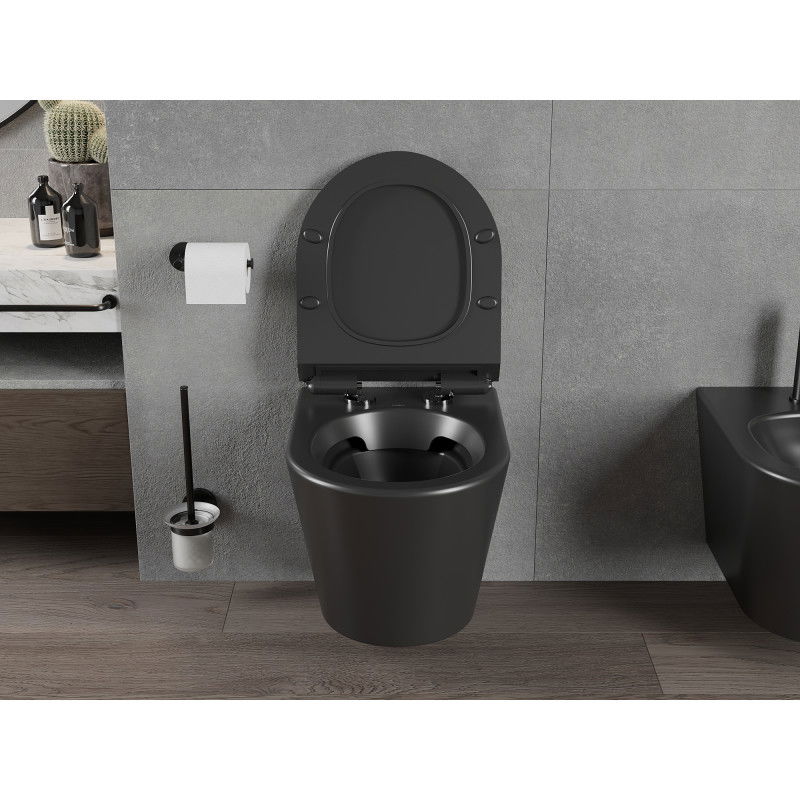Mexen Rico perem nélküli WC csésze lassan záródó, vékony duroplaszt ülőkével, fekete matt - 30720185