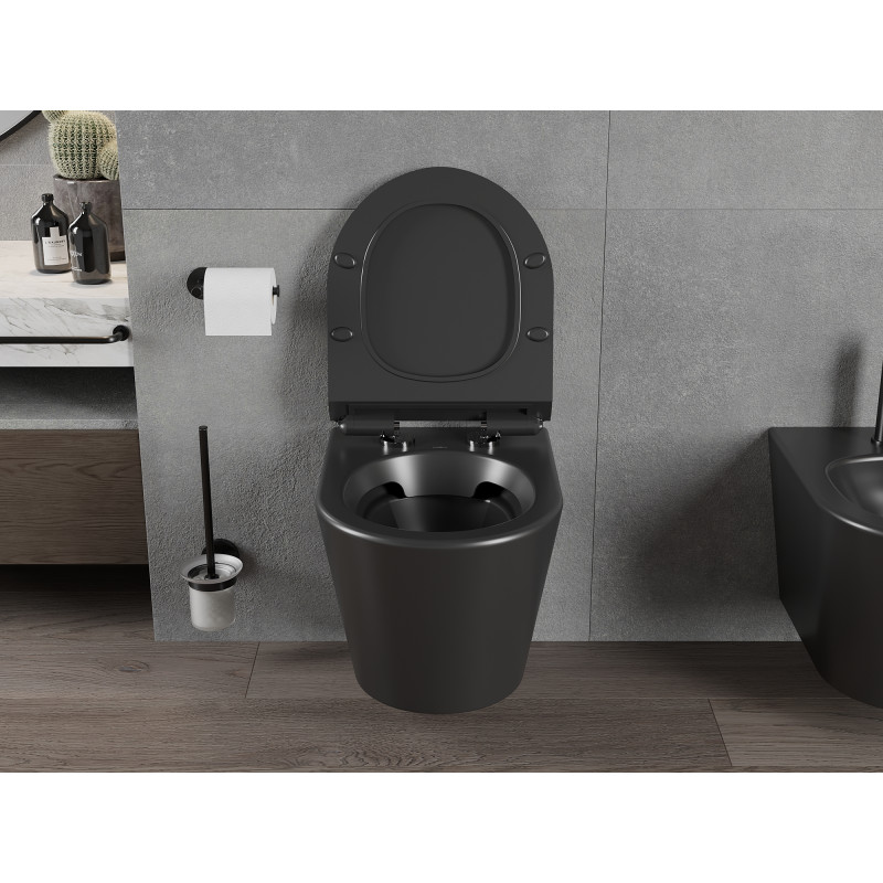 Mexen Rico Rimless WC csésze slim lassan záródó duroplast ülőkével, fekete matt - 30720185