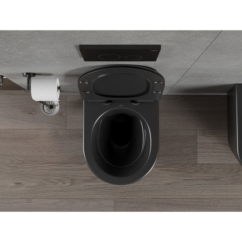 Mexen Rico perem nélküli WC csésze lassan záródó, vékony duroplaszt ülőkével, fekete matt - 30720185
