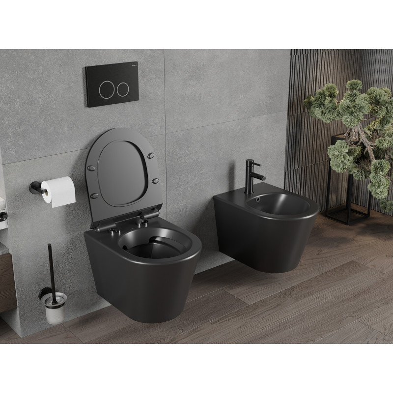 Mexen Rico vas WC fără margini cu capac cu închidere lentă slim, duroplast, negru mat - 30720185