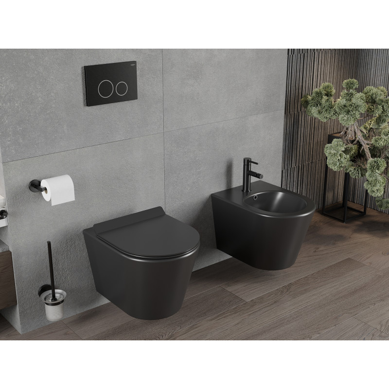Mexen Rico vas WC fără margini cu capac cu închidere lentă slim, duroplast, negru mat - 30720185