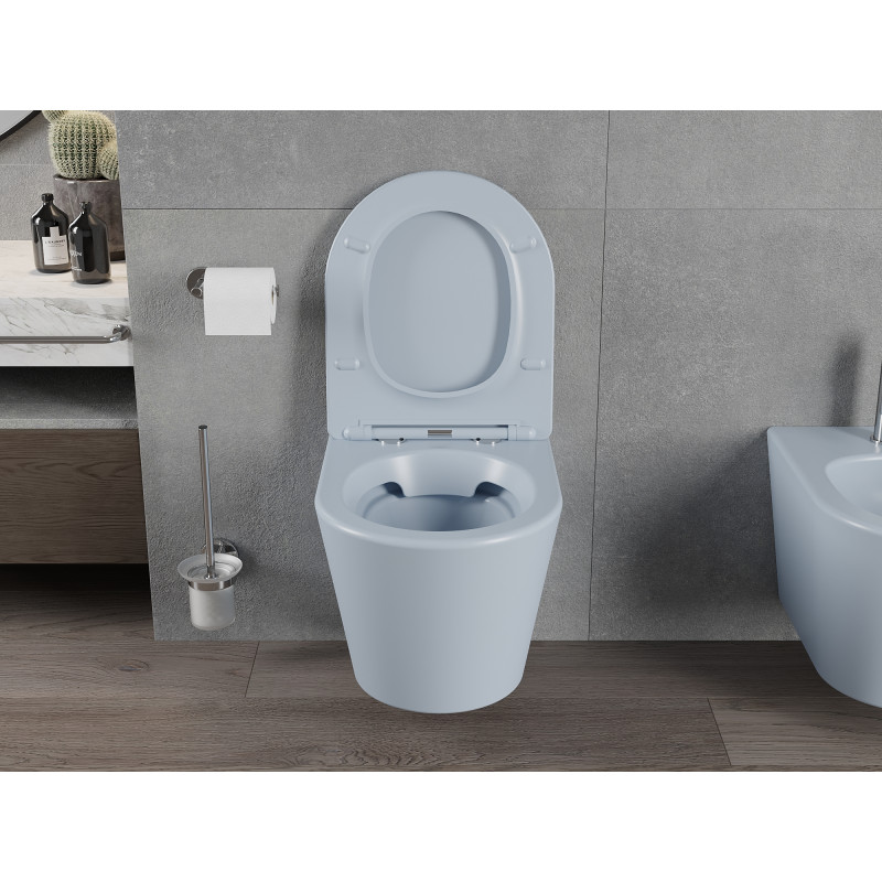 Mexen Rico vas de toaletă Rimless cu capac cu închidere lentă slim, duroplast, gri-albastru mat - 30724069