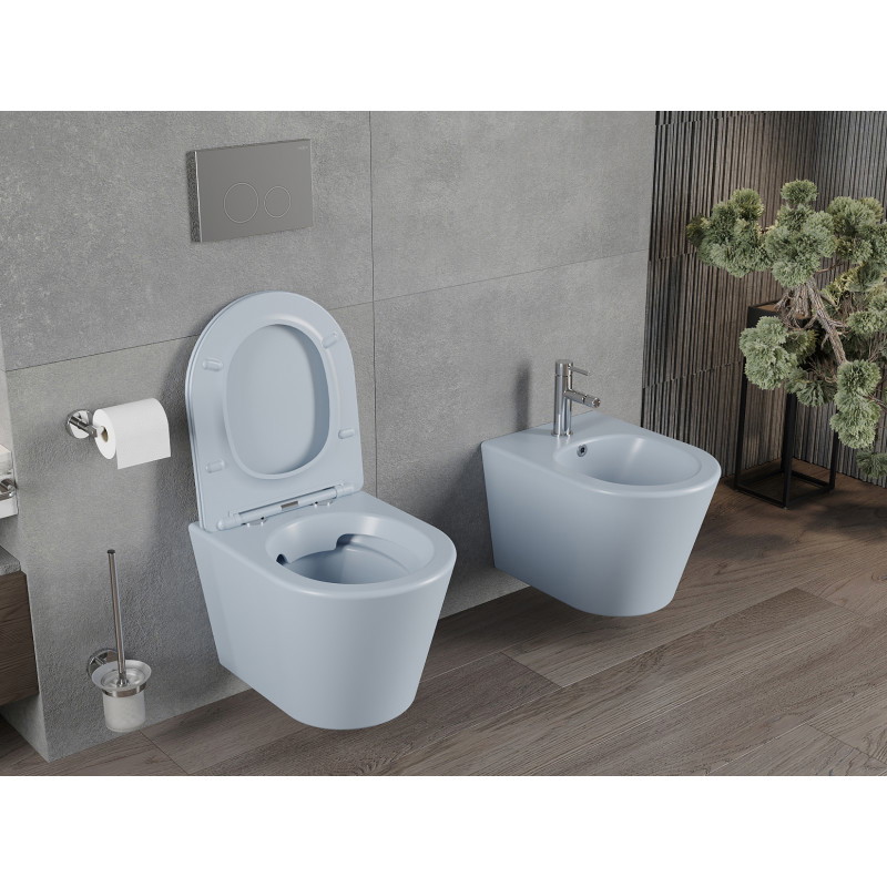 Mexen Rico Rimless WC csésze csúszásgátló slim duroplast üléssel, szürke-kék matt - 30724069