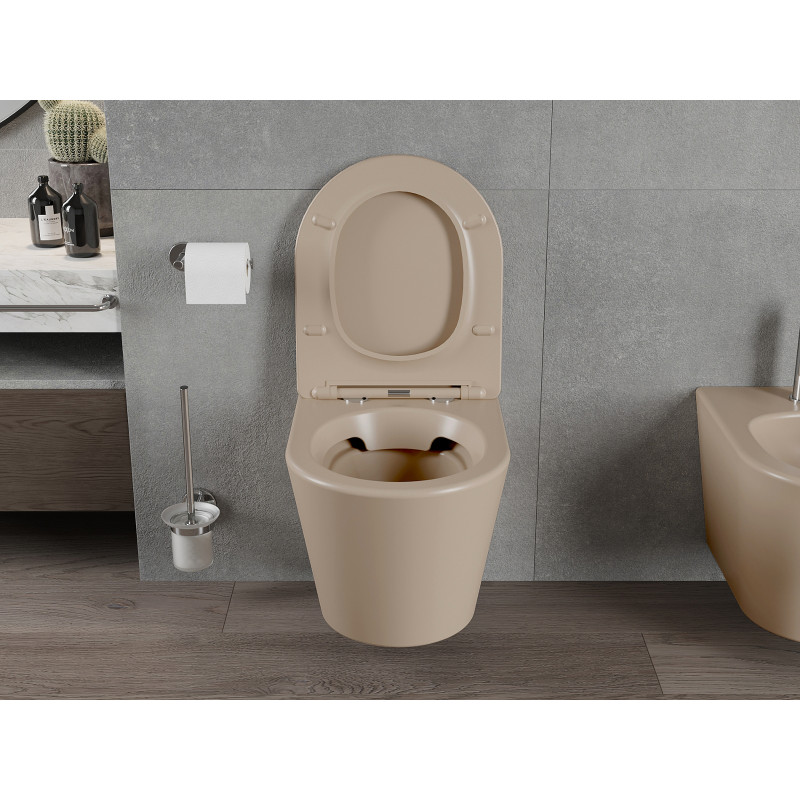 Mexen Rico vas de toaletă fără margini cu capac slim, duroplast, cappuccino mat - 30724064