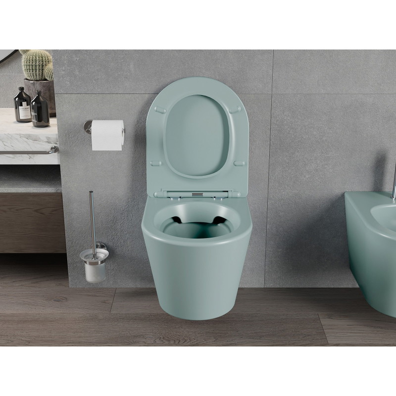 Mexen Rico Rimless wc csésze lassan záródó vékony duroplast ülőkével, világos zöld matt - 30724048