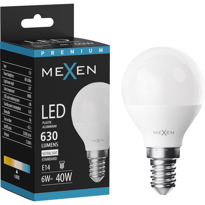 Mexen Nova LED izzó E14, G45, 6W, Semleges - 4000K, 630 lm - L101-E14-0640-01