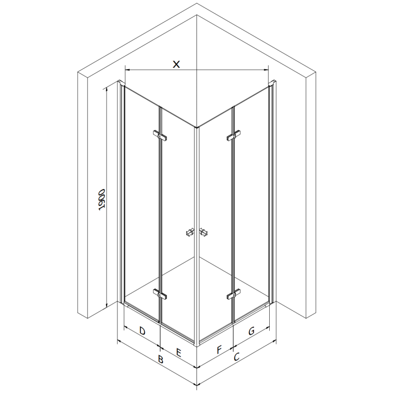 Mexen Lima Duo összecsukható zuhanykabin 80 x 80 cm, átlátszó, fekete - 856-080-080-70-00-02