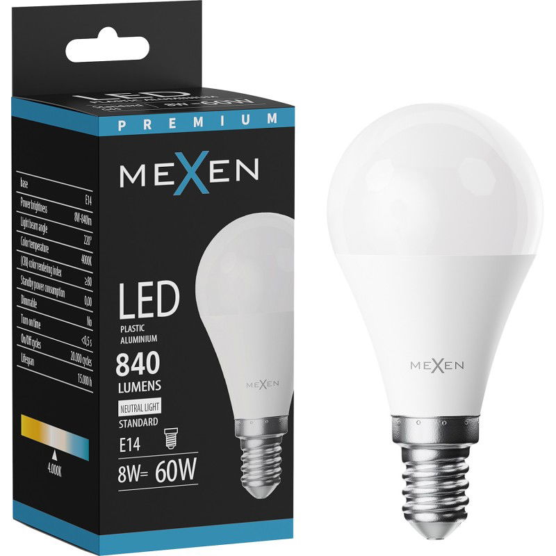 Mexen Nova LED izzó E14, G45, 8W, Semleges - 4000K, 840 lm - L101-E14-0840-01