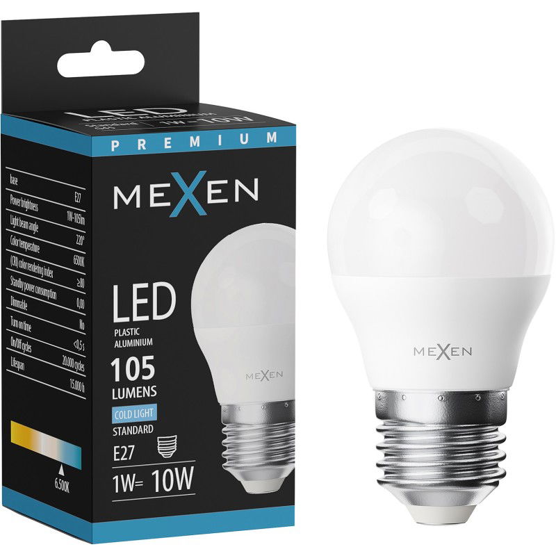 Mexen Nova LED izzó E27, G45, 1W, Hideg - 6500K, 105 lm - L101-E27-0165-01