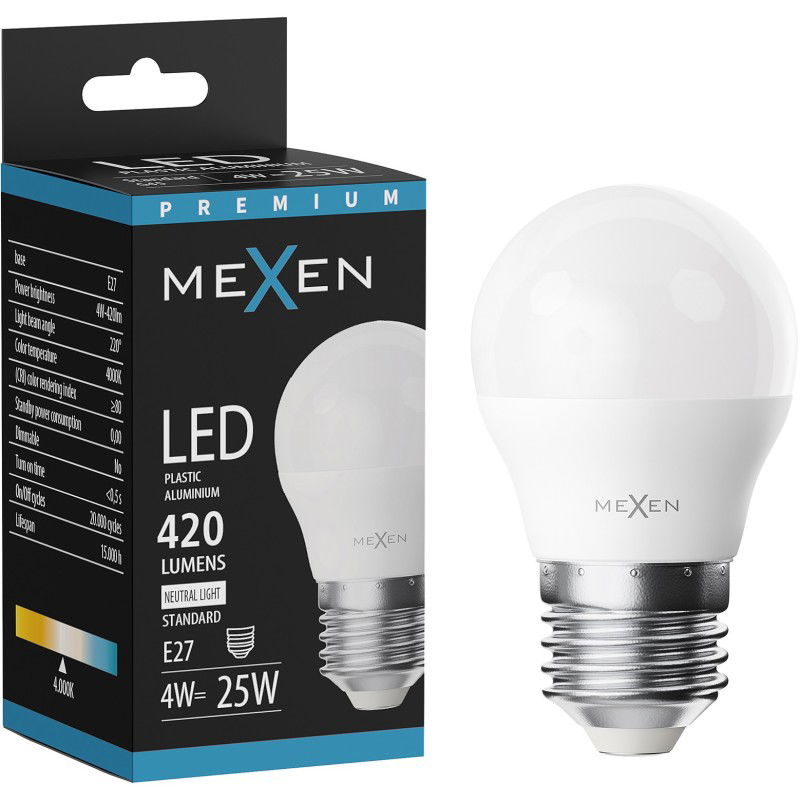 Mexen Nova Bec LED E27, G45, 4W, Neutru - 4000K, 420 lm - L101-E27-0440-01