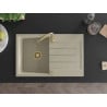 Mexen Bruno chiuvetă din granit cu 1 compartiment cu picurător 795 x 495 mm, Bej, sifon Auriu - 6513791010-69-G