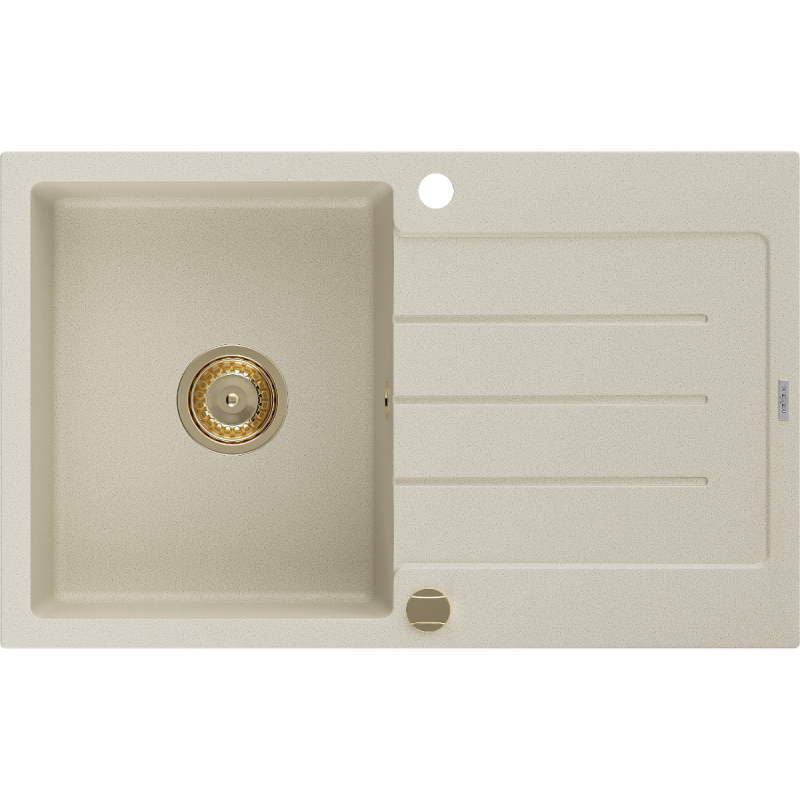 Mexen Bruno1-medencés gránit mosogató edényszárítóval 795 x 495 mm, Bézs, szifon Arany - 6513791010-69-G