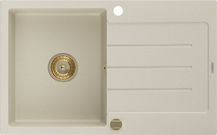 Mexen Bruno chiuvetă de granit cu 1 compartiment și scurgător 795 x 495 mm, bej, sifon auriu - 6513791010-69-G