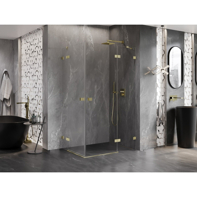 Mexen Lunar Cabină de duș dublă cu uși batante dreapta 110 x 105 cm, transparentă, auriu periat - 834-110P-105L-55-00