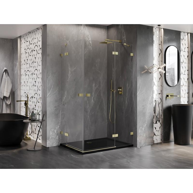 Mexen Lunar Cabină de duș dublă cu uși batante dreapta 110 x 105 cm, transparentă, auriu periat - 834-110P-105L-55-00