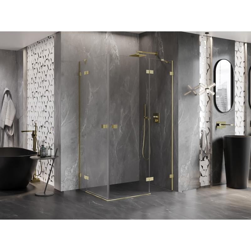Mexen Lunar Cabină de duș dublă cu uși batante dreapta 110 x 105 cm, transparentă, auriu periat - 834-110P-105L-55-00