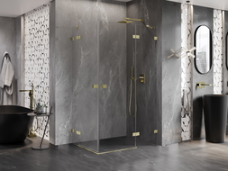 Mexen Lunar Duo 115 x 75 cm-es jobbos nyíló zuhanykabin, átlátszó, kefélt arany - 834-115P-075L-55-00