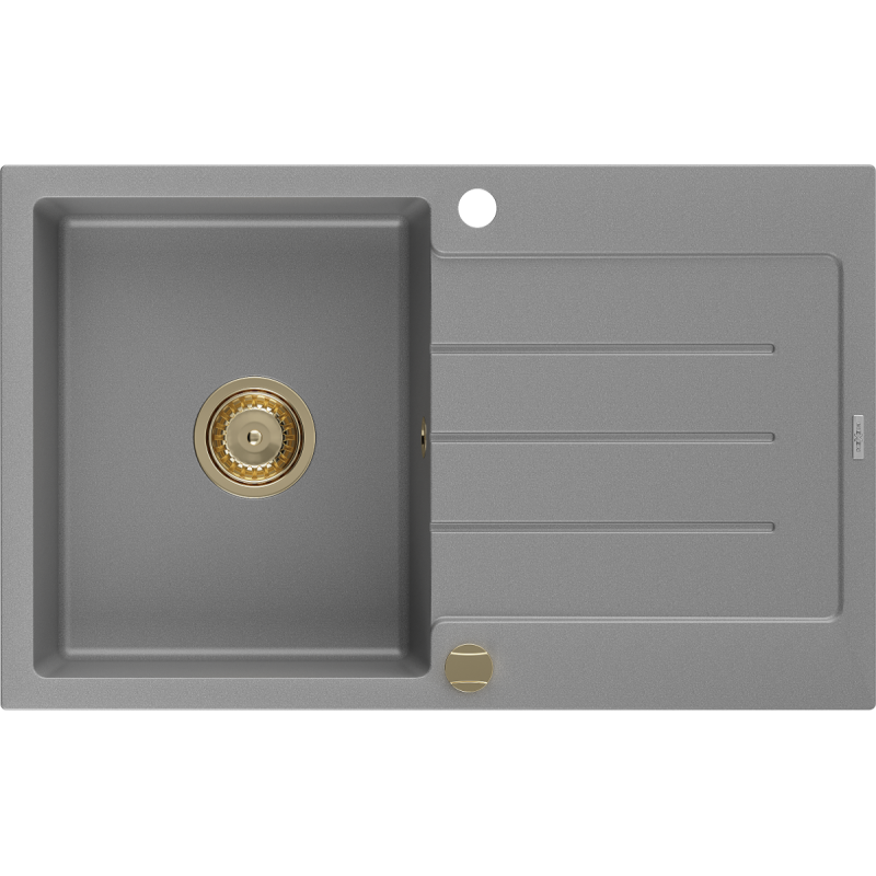 Mexen Bruno1-medencés gránit mosogató edényszárítóval 795 x 495 mm, Szürke, szifon Arany - 6513791010-71-G