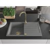 Mexen Bruno1-medencés gránit mosogató edényszárítóval 795 x 495 mm, Szürke, szifon Arany - 6513791010-71-G
