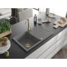 Mexen Bruno1-medencés gránit mosogató edényszárítóval 795 x 495 mm, Szürke, szifon Arany - 6513791010-71-G