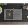 Mexen Bruno 1-medencés gránit mosogató csepegtetővel 795 x 495 mm, szürke, arany szifonnal - 6513791010-71-G