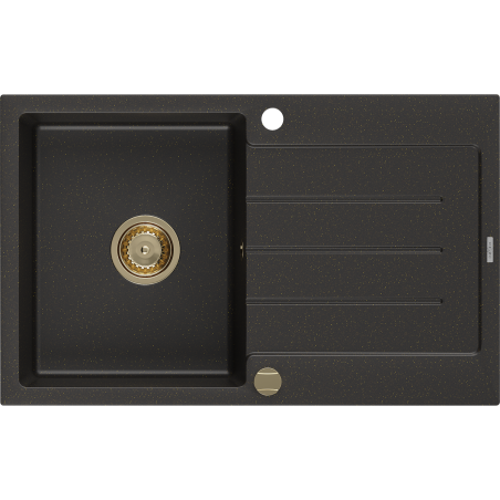 Mexen Bruno1-medencés gránit mosogató edényszárítóval 795 x 495 mm, Fekete/Fém arany, szifon Arany - 6513791010-75-G